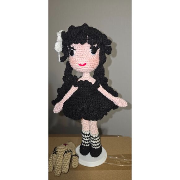 Handmade Crochet Wednesday Addams Doll with “Thing” Companion - Picture 3 of 14